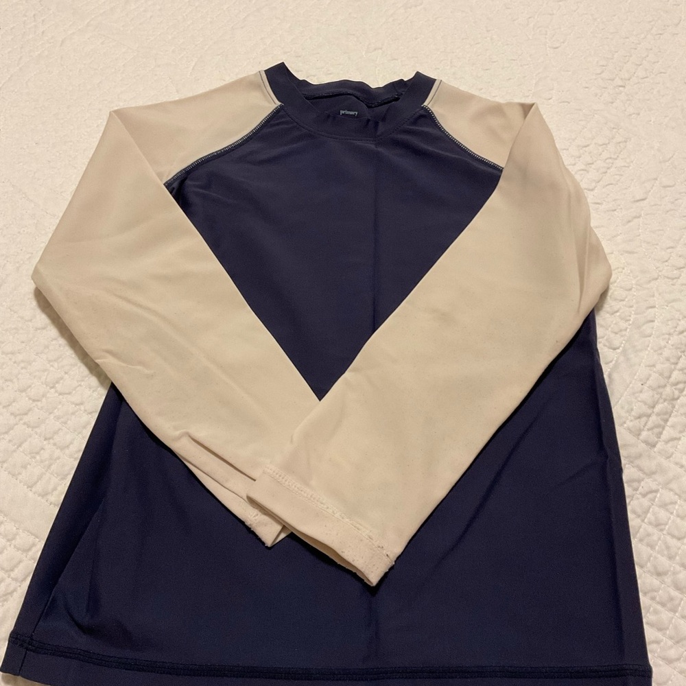 Primary Navy and Cream Colorblock Long-Sleeve Swim Top